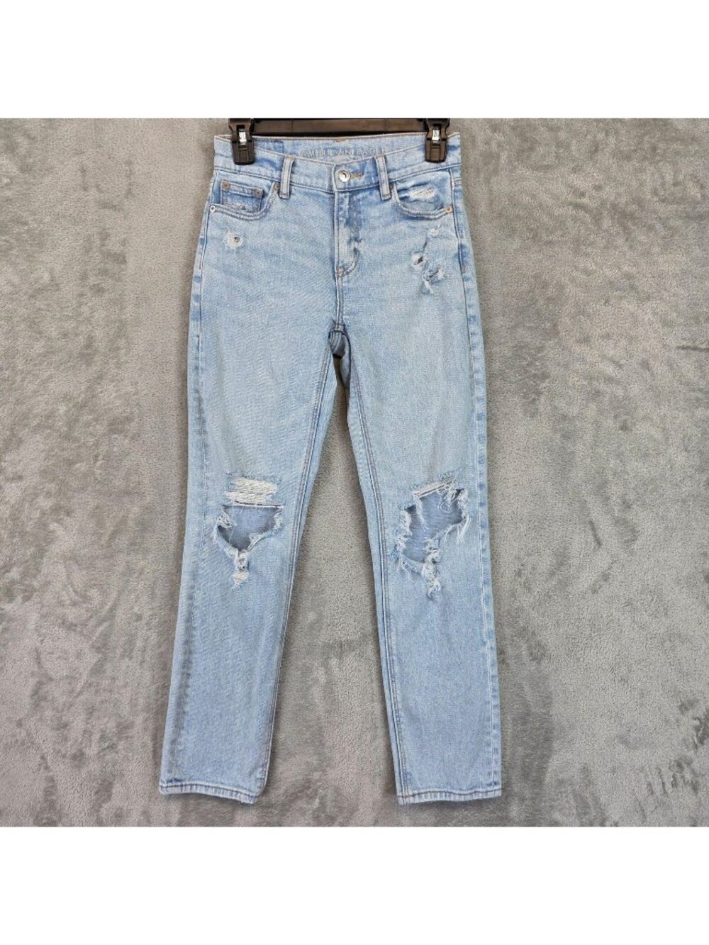 American Eagle Outfitters Hi-Rise Straight Jeans Womens 000 Blue Distressed